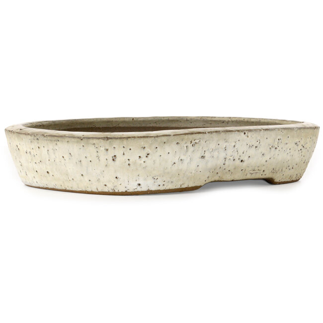 Ovale gebroken witte bonsaipot van Yoshimura Shuuhou, 2e generatie. Kataoka Susumu - 355 x 265 x 60 mm