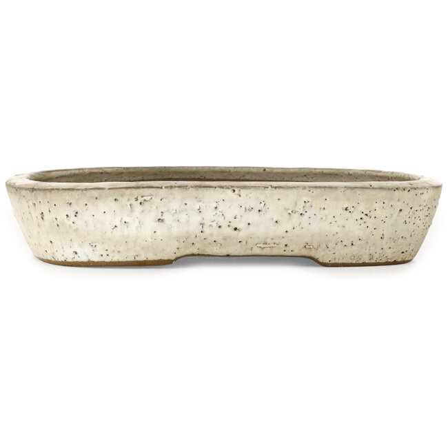 Pot à bonsaï ovale blanc cassé par Yoshimura Shuuhou, 2ème génération. Kataoka Susumu - 355 x 265 x 60 mm