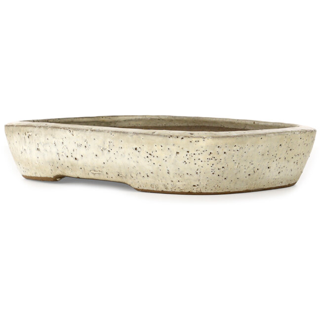 Oval off-white bonsai pot by Yoshimura Shuuhou, 2nd generation. Kataoka Susumu - 355 x 265 x 60 mm