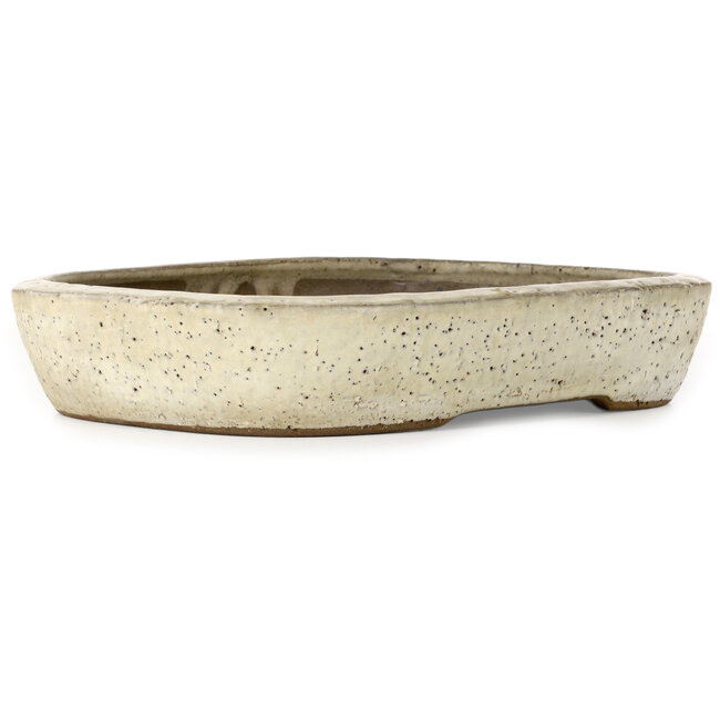 Oval off-white bonsai pot by Yoshimura Shuuhou, 2nd generation. Kataoka Susumu - 355 x 265 x 60 mm