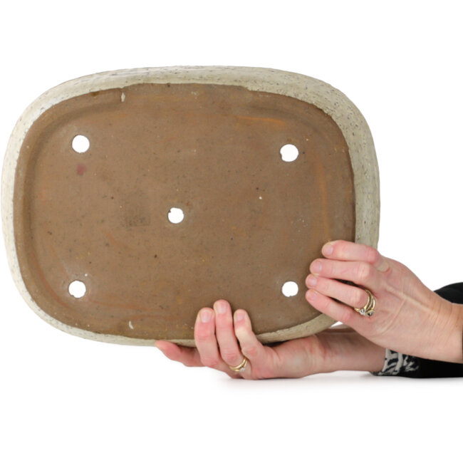 Ovale gebroken witte bonsaipot van Yoshimura Shuuhou, 2e generatie. Kataoka Susumu - 355 x 265 x 60 mm