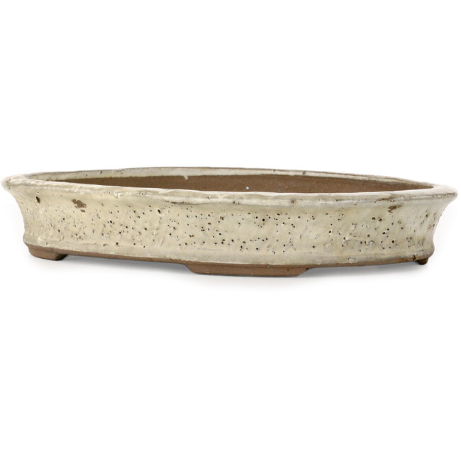 Ovale gebroken witte bonsaipot van Yoshimura Shuuhou, 2e generatie. Kataoka Susumu - 357 x 265 x 55 mm