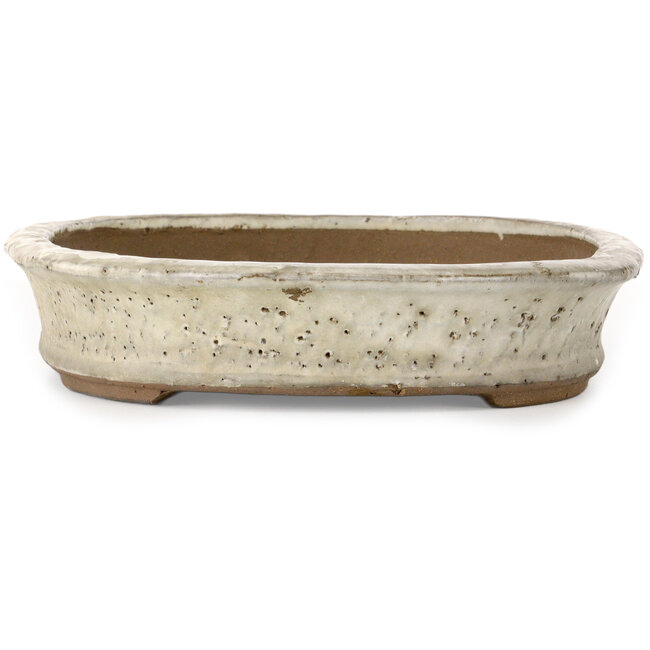 Oval off-white bonsai pot by Yoshimura Shuuhou, 2nd generation. Kataoka Susumu - 357 x 265 x 55 mm