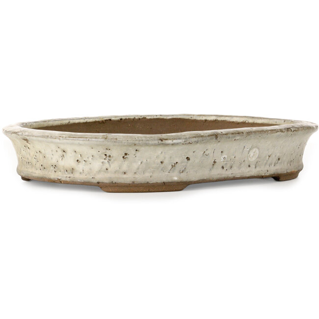 Pot à bonsaï ovale blanc cassé par Yoshimura Shuuhou, 2ème génération. Kataoka Susumu - 357 x 265 x 55 mm
