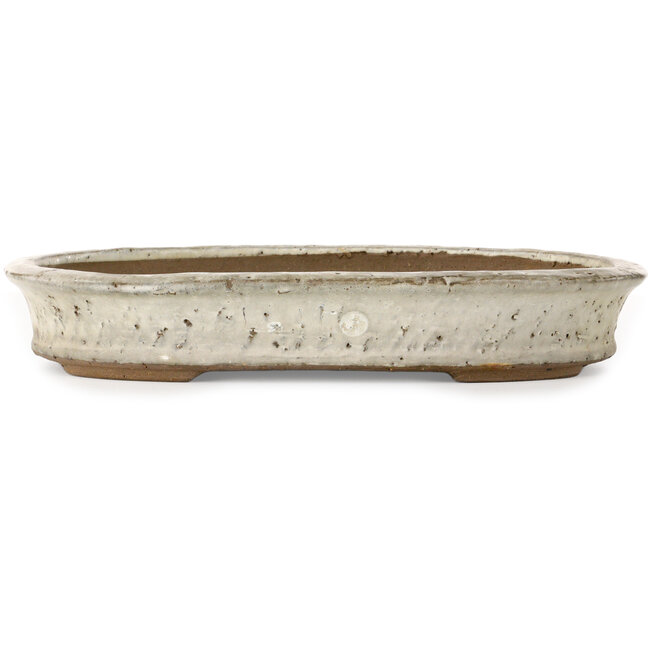 Oval off-white bonsai pot by Yoshimura Shuuhou, 2nd generation. Kataoka Susumu - 357 x 265 x 55 mm