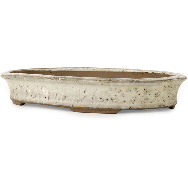 Pot à bonsaï ovale blanc cassé par Yoshimura Shuuhou, 2ème génération. Kataoka Susumu - 357 x 265 x 55 mm