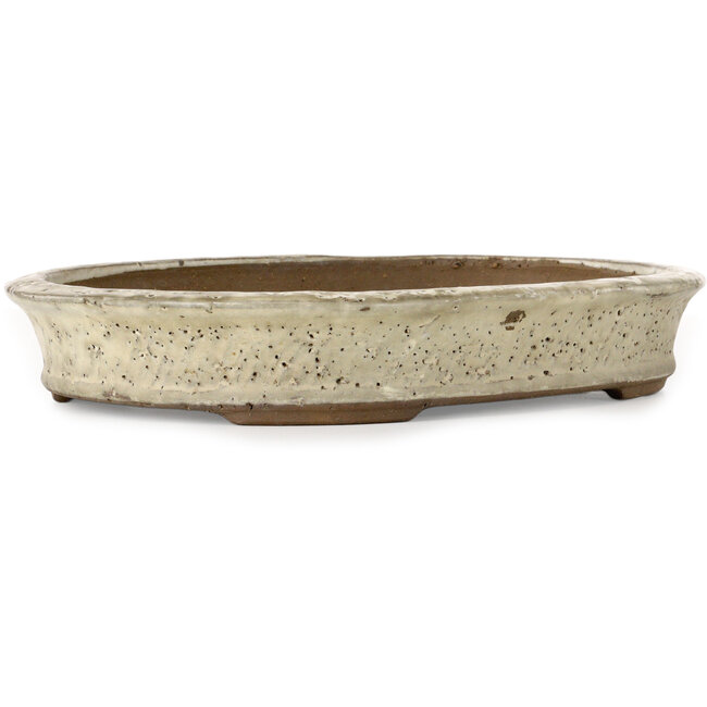 Vaso bonsai ovale bianco sporco di Yoshimura Shuuhou, 2a generazione. Kataoka Susumu - 357 x 265 x 55 mm