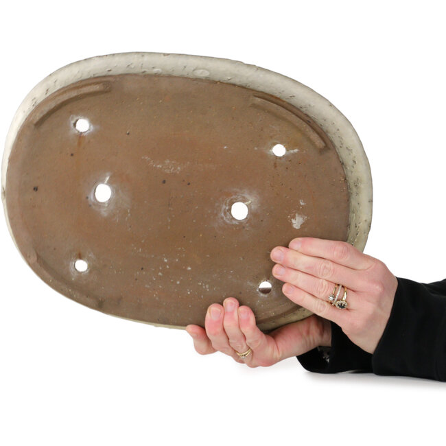 Pot à bonsaï ovale blanc cassé par Yoshimura Shuuhou, 2ème génération. Kataoka Susumu - 357 x 265 x 55 mm