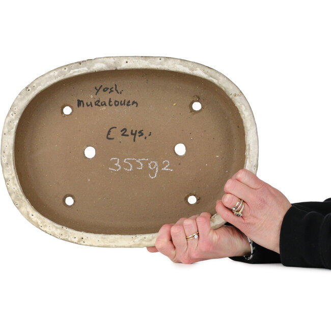 Oval off-white bonsai pot by Yoshimura Shuuhou, 2nd generation. Kataoka Susumu - 357 x 265 x 55 mm