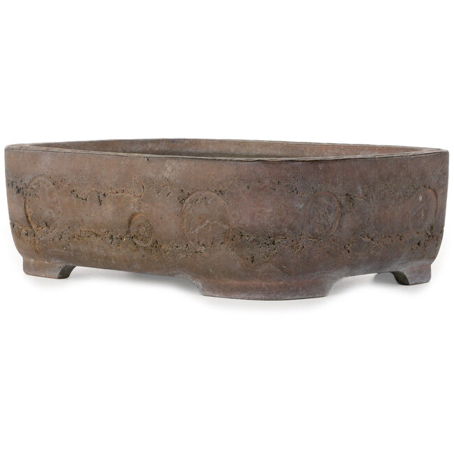 Rectangular unglazed bonsai pot by Yamaaki Shosen/Akitsugu/Juudo (first generation) - 335 x 255 x 100 mm