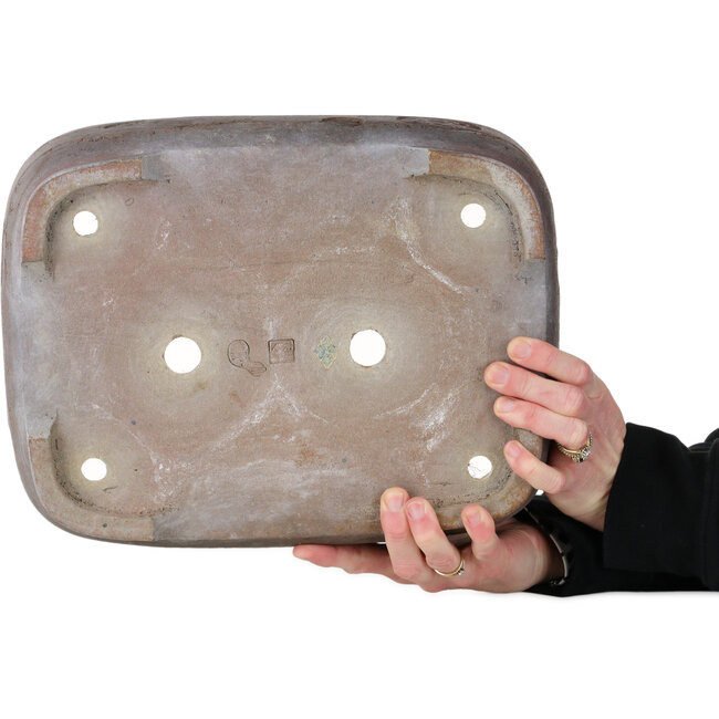 Rectangular unglazed bonsai pot by Yamaaki Shosen/Akitsugu/Juudo (first generation) - 335 x 255 x 100 mm