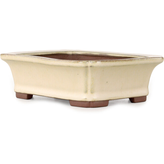Rechthoekige, gebroken witte bonsaipot van Yamaaki - 155 x 123 x 47 mm