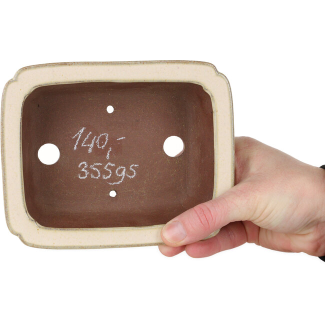 Pot à bonsaï rectangulaire blanc cassé de Yamaaki - 155 x 123 x 47 mm