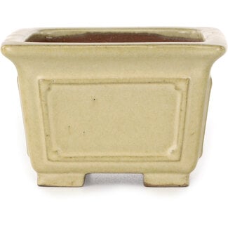  Shibakatsu (Katsuichi Shibata) 106 mm square off-white bonsai pot by Shibakatsu, Tokoname, Japan