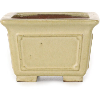  Shibakatsu (Katsuichi Shibata) Pot à bonsaï carré blanc cassé de 106 mm par Shibakatsu, Tokoname, Japon