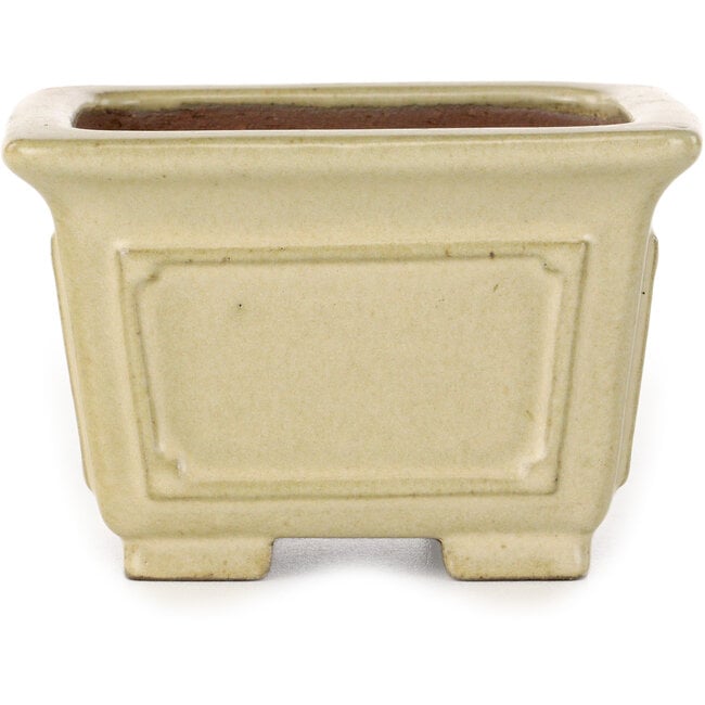 Vierkante, gebroken witte bonsaipot van Shibakatsu - 106 x 106 x 70 mm