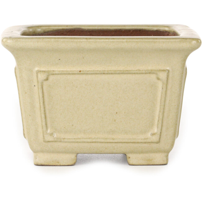 Square off-white bonsai pot by Shibakatsu - 106 x 106 x 70 mm