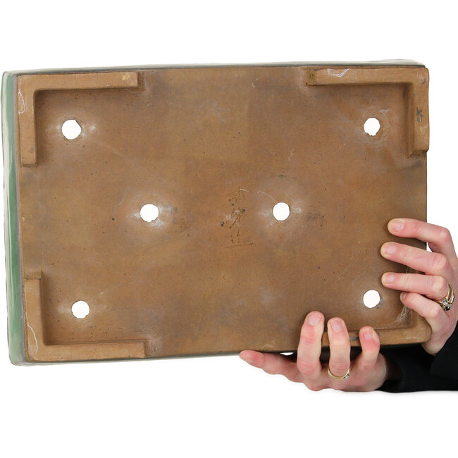 Maceta rectangular verde para bonsái de Shuhou - 380 x 265 x 85 mm