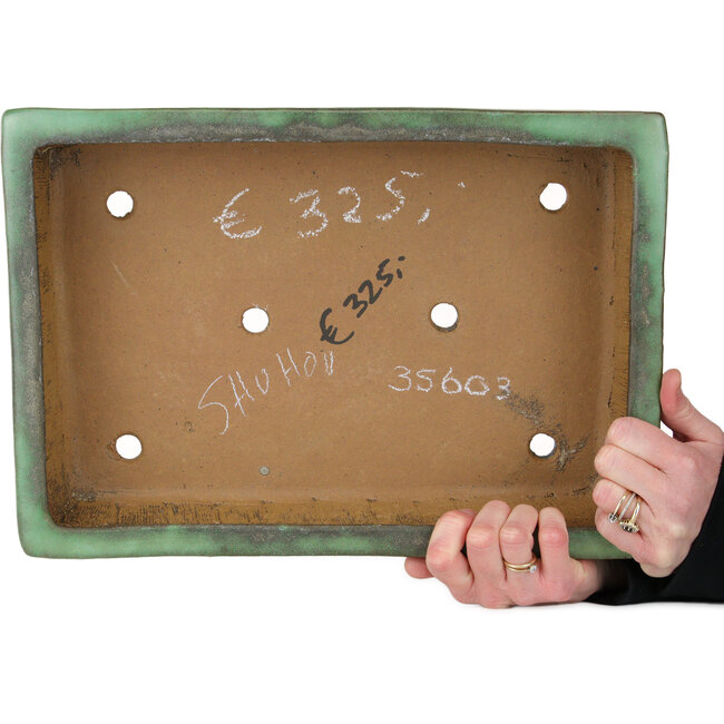Rectangular green bonsai pot by Shuhou - 380 x 265 x 85 mm