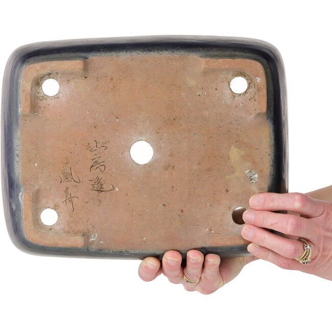 Pot à bonsaï rectangulaire bleu foncé de Yamafusa - 288 x 225 x 80 mm