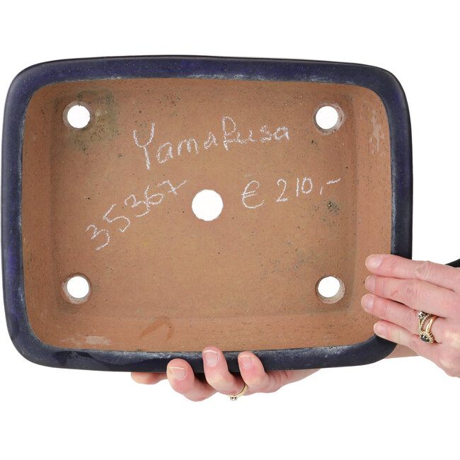 Pot à bonsaï rectangulaire bleu foncé de Yamafusa - 288 x 225 x 80 mm
