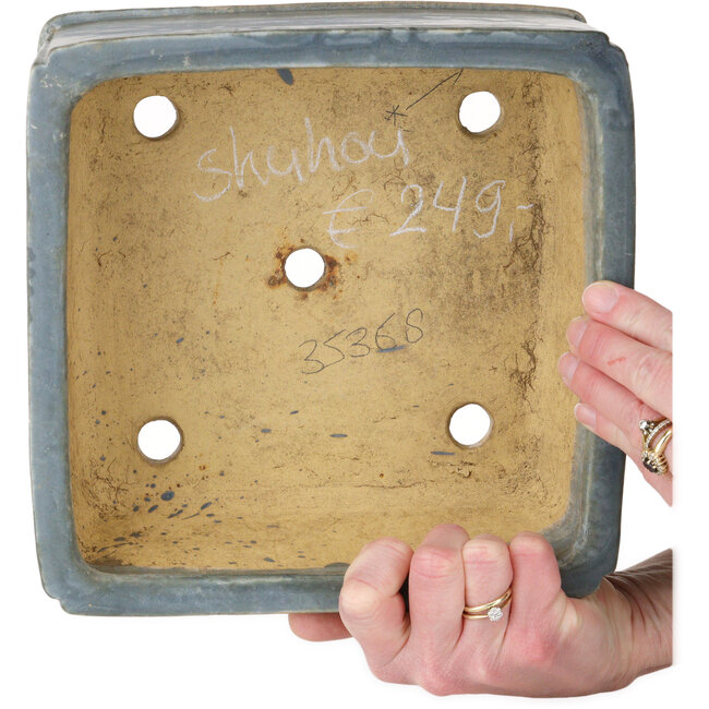 Square blue bonsai pot by Shuhou - 220 x 220 x 90 mm