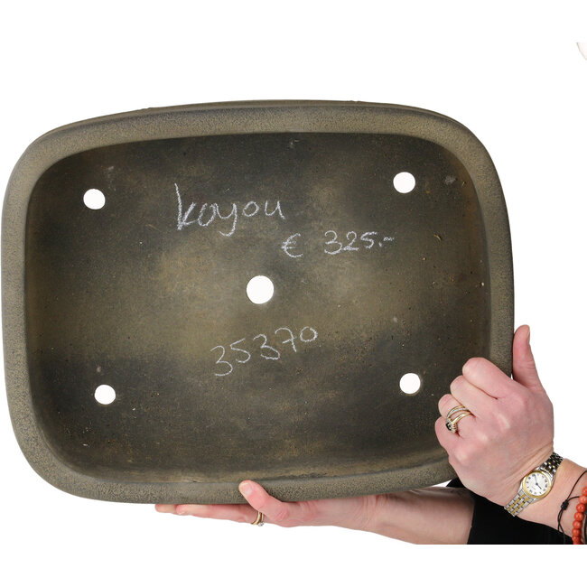 Oval unglazed bonsai pot by Koyou - 385 x 303 x 100 mm