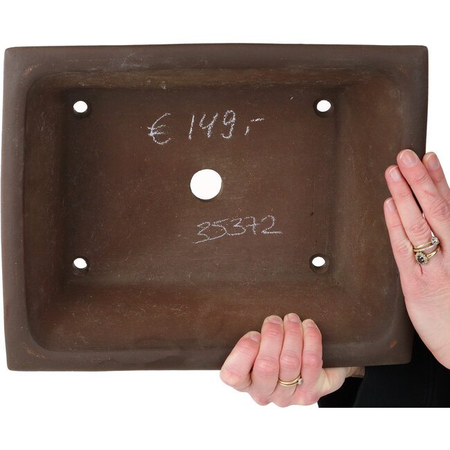Rectangular unglazed bonsai pot by Izumiya (Zenigo) - 325 x 260 x 90 mm