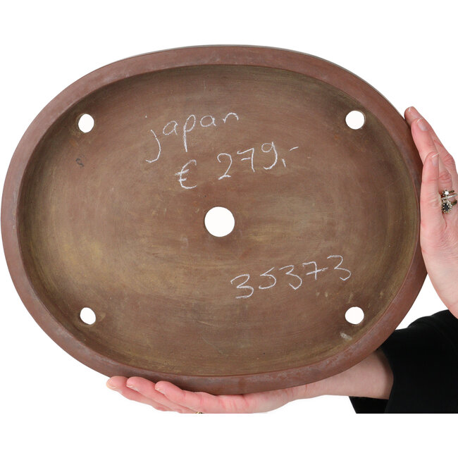 Oval unglazed bonsai pot - 362 x 288 x 45 mm