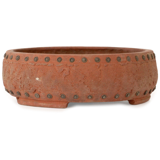 Ronde, ongeglazuurde bonsaipot van Izumiya (Zenigo) - 270 x 270 x 87 mm