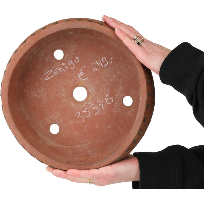 Ronde, ongeglazuurde bonsaipot van Izumiya (Zenigo) - 270 x 270 x 87 mm