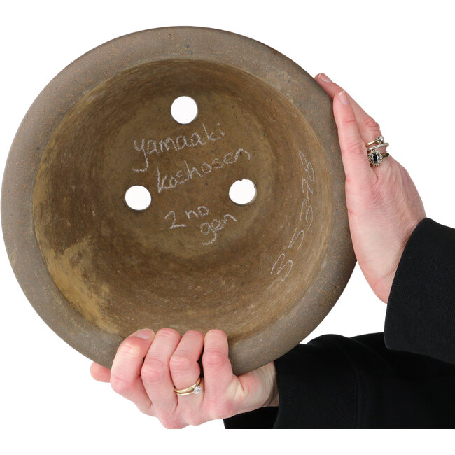 Ronde, ongeglazuurde bonsaipot van Yamaaki Koshosen (tweede generatie) - 242 x 242 x 140 mm