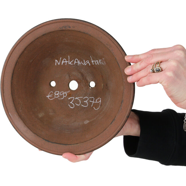 Ronde, ongeglazuurde bonsaipot van Nakawatari - 230 x 230 x 83 mm