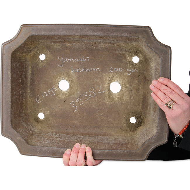 Rectangular unglazed bonsai pot by Yamaaki Koshosen (second generation) - 425 x 340 x 115 mm