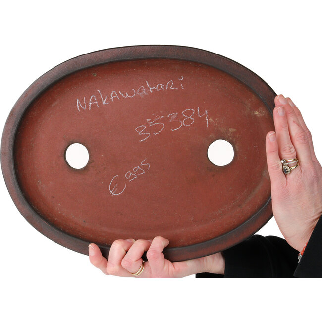 Oval unglazed bonsai pot by Nakawatari - 356 x 260 x 43 mm