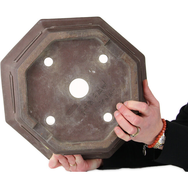 Octagonal unglazed bonsai pot by Yamaaki - 352 x 352 x 207 mm