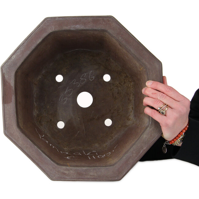 Achthoekige, ongeglazuurde bonsaipot van Yamaaki - 352 x 352 x 207 mm