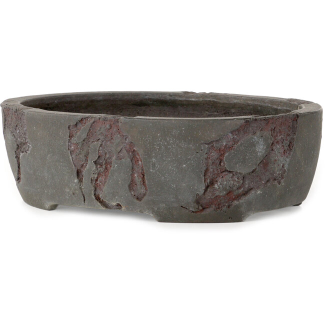 Oval unglazed bonsai pot by Yamaaki Shosen/Akitsugu/Juudo (first generation) - 325 x 250 x 97 mm