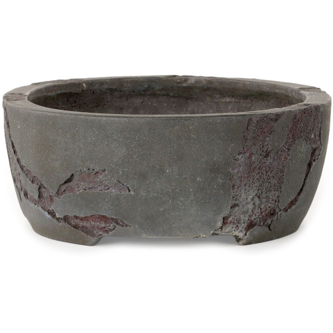 Oval unglazed bonsai pot by Yamaaki Shosen/Akitsugu/Juudo (first generation) - 325 x 250 x 97 mm