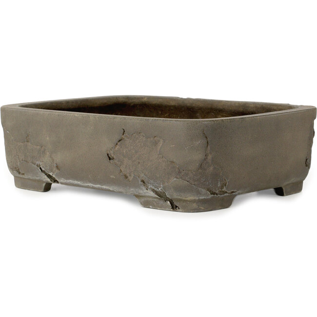 Oval unglazed bonsai pot by Yamaaki Shosen/Akitsugu/Juudo (first generation) - 407 x 315 x 120 mm