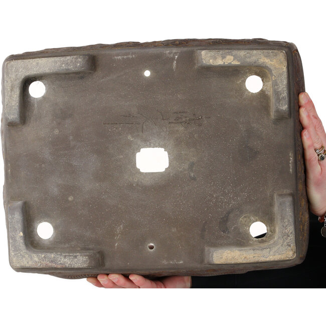 Pot à bonsaï rectangulaire non émaillé de Sanko (Yamato, Mitsuo Yamada) - 417 x 323 x 148 mm