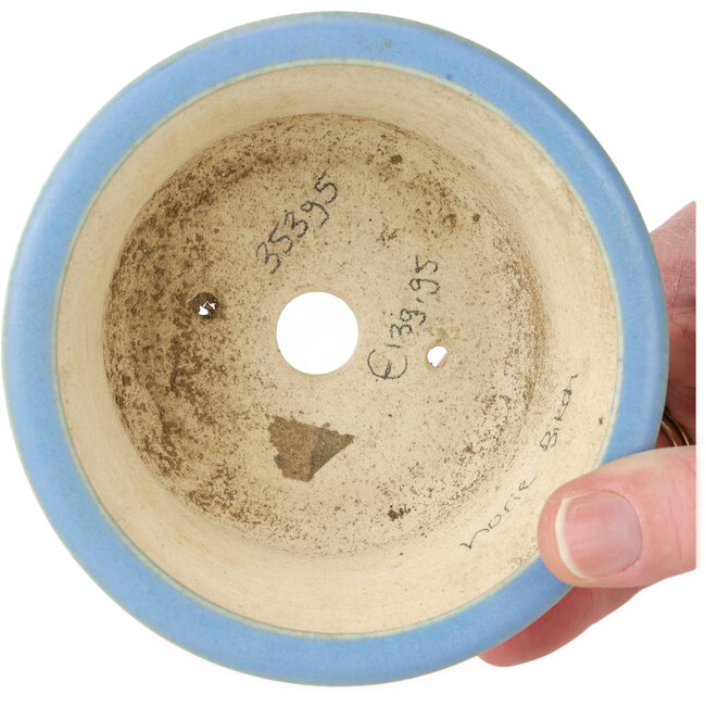 Round blue bonsai pot by Horie Bikoh - 110 x 110 x 55 mm