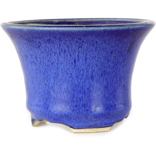 Round blue bonsai pot by Horie Bikoh - 105 x 105 x 73 mm