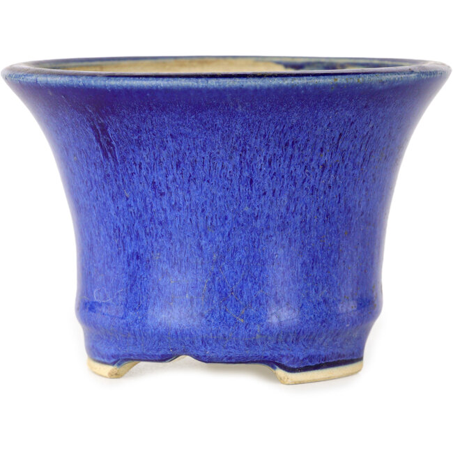 Round blue bonsai pot by Horie Bikoh - 105 x 105 x 73 mm