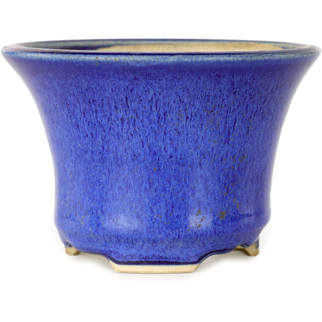 Round blue bonsai pot by Horie Bikoh - 105 x 105 x 73 mm