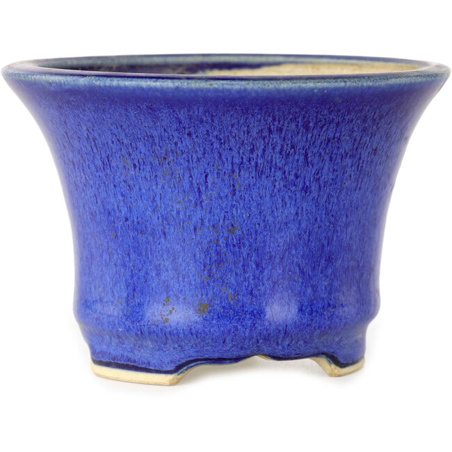 Round blue bonsai pot by Horie Bikoh - 105 x 105 x 73 mm