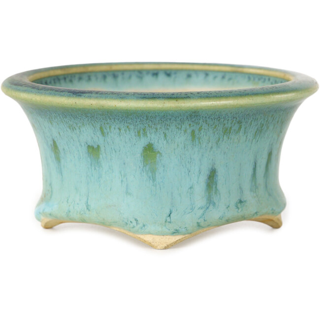 Round blue bonsai pot by Horie Bikoh - 103 x 103 x 50 mm