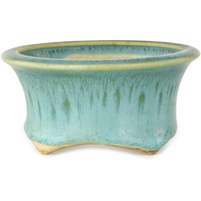 Round blue bonsai pot by Horie Bikoh - 103 x 103 x 50 mm