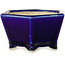 Hexagonal blue bonsai pot by Horie Bikoh - 105 x 105 x 55 mm
