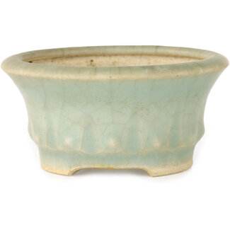 Horie Bikoh Pot à bonsaï rond de 95 mm, bleu clair craquelé, par Horie Bikoh, Fukushima